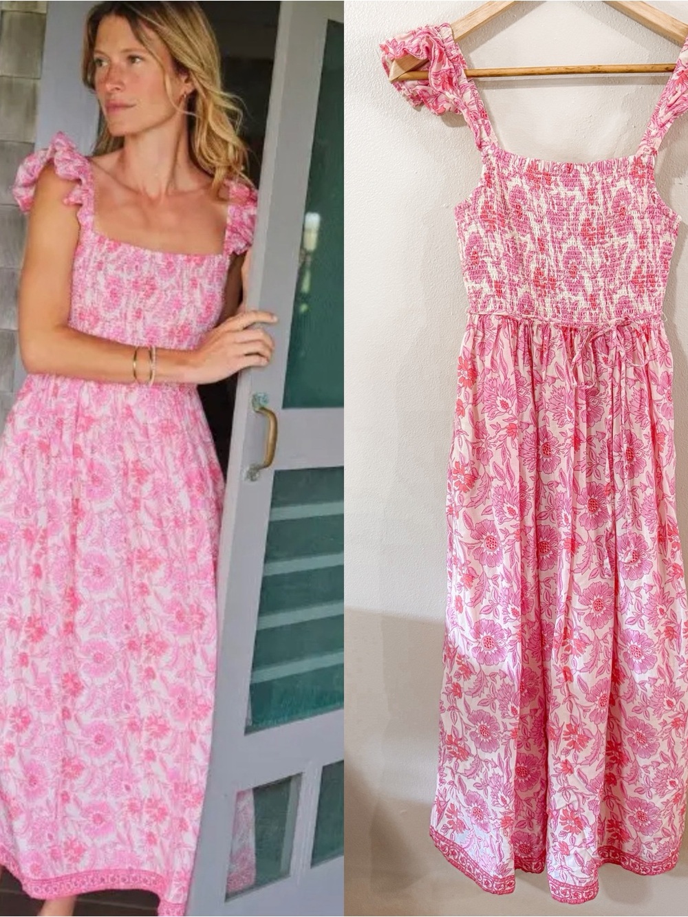 Vineyard Vines | Ellen Ruffle Pink and White Tiered Floral Midi Dress